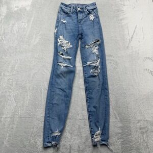 American Eagle Curvy High Rise Jegging Jeans Womens 000 Blue Denim Distressed